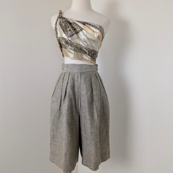 90s High Waisted Bermuda Shorts Tweed Pleated Bermudas - Picture 2 of 12